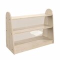 Flash Furniture Bright Beginnings Commercial Grade 3 Shelf Double Sided Wooden Classroom Storage Unit with Clear Plastic Divider, Safe, Kid Friendly Design, Natural MK-KE19233-GG